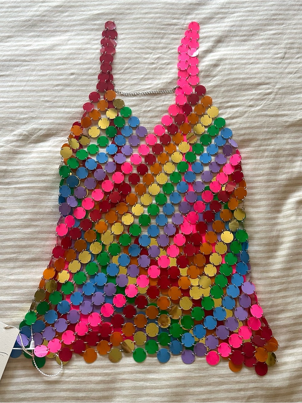 mew mews rainbow-esque chain & large sequin dress / coverup / sz os